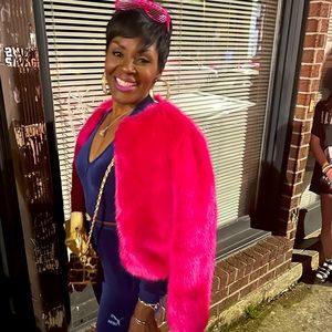 Hot Pink Furry Fuzzy Cropped Teddy Jacket Coat Shrug